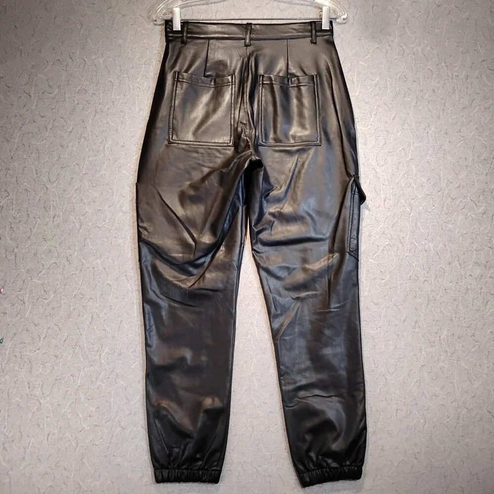 Streetwear Society NWOT Black Vegan Faux Leather Moto Cargo Pants in Size Small - Picture 12 of 12